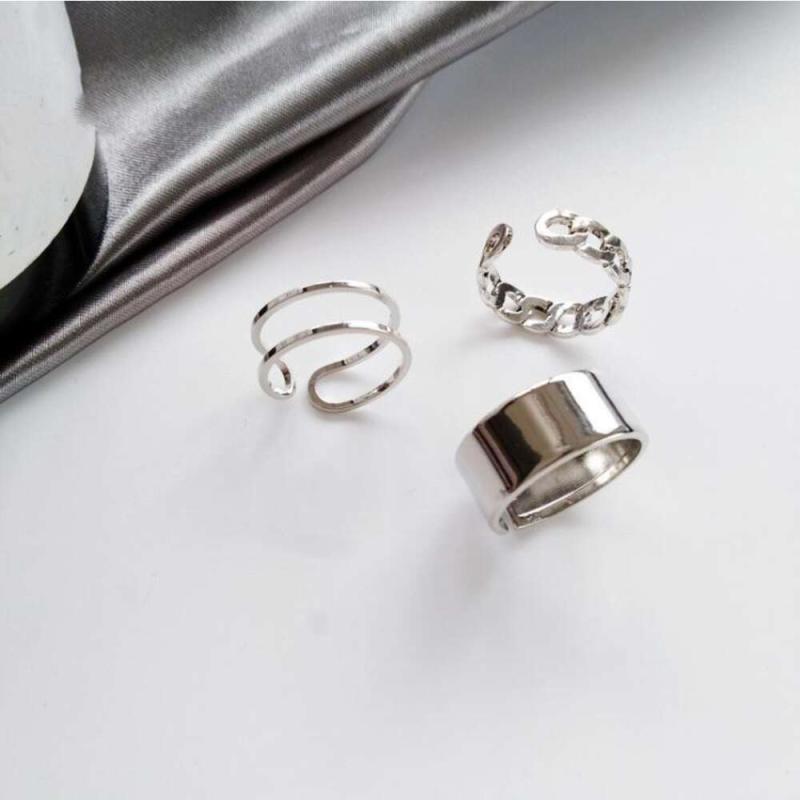 Golden Three piece Ring Female Tide Niche Opening Adjustable Index Finger Circle
