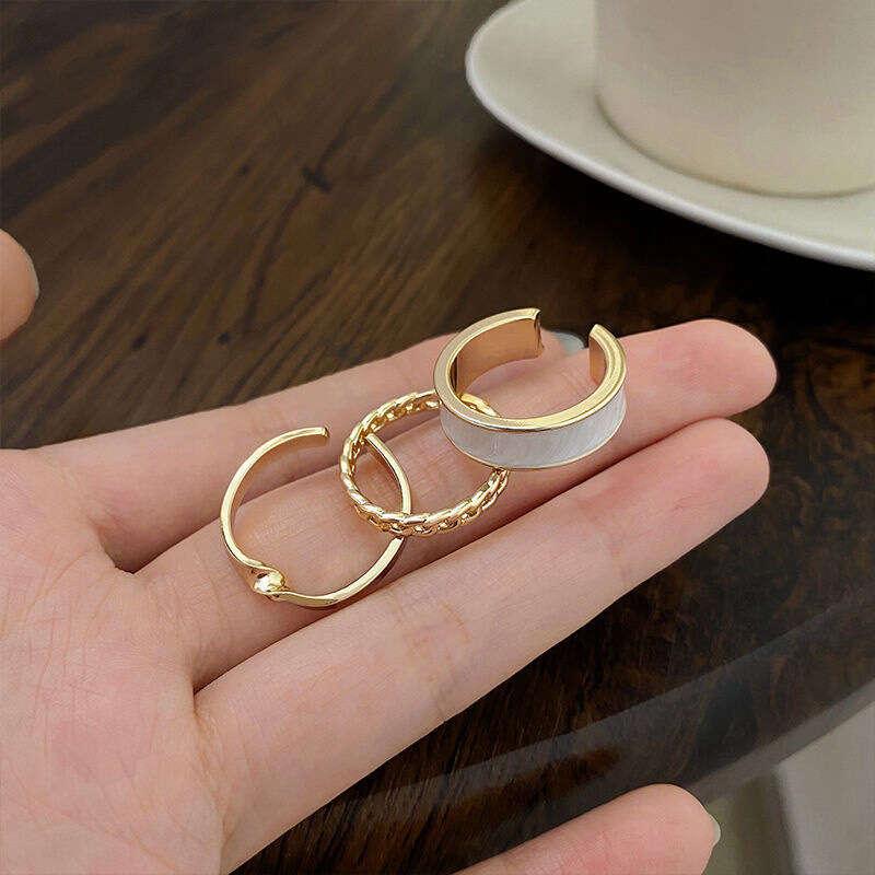 Golden Three piece Ring Female Tide Niche Opening Adjustable Index Finger Circle
