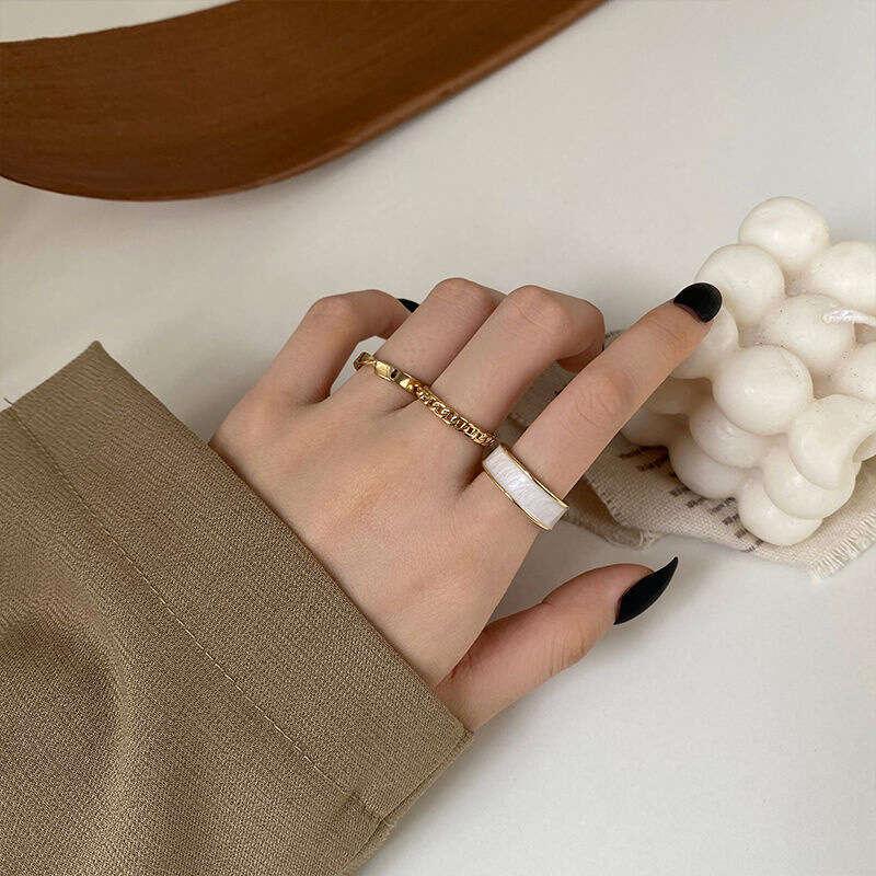 Golden Three piece Ring Female Tide Niche Opening Adjustable Index Finger Circle