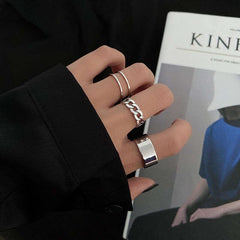 Golden Three piece Ring Female Tide Niche Opening Adjustable Index Finger Circle