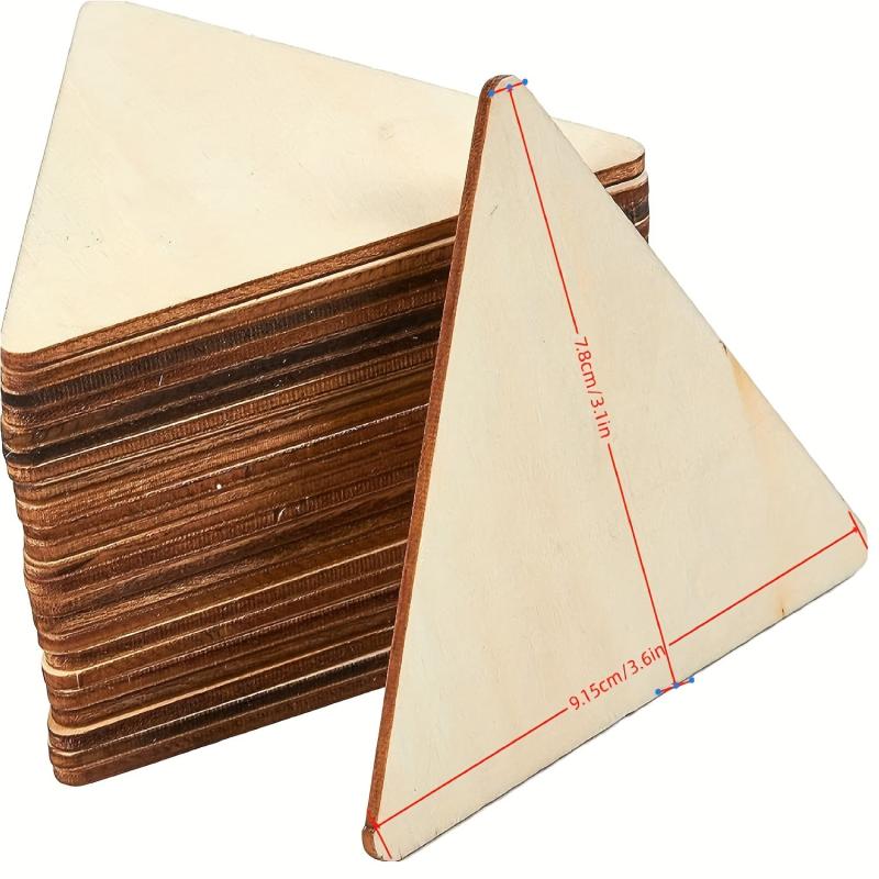 24pcs Wooden Triangle Crafts Geometric Shapes for Wood Burning and Carving