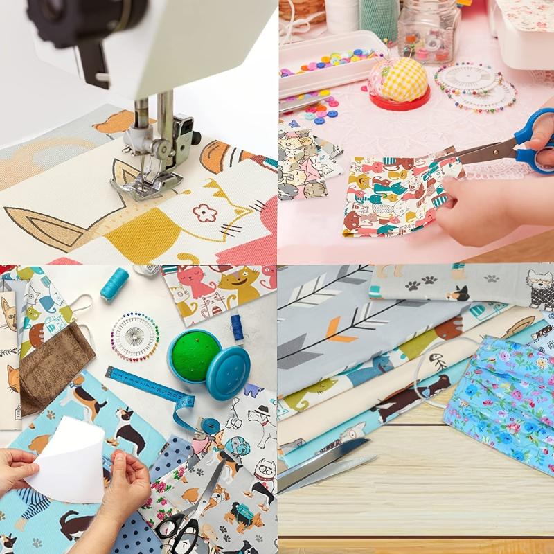 Cotton Twill Printed Fabric Hand Quilting Cat Dog Dept Cotton Squares