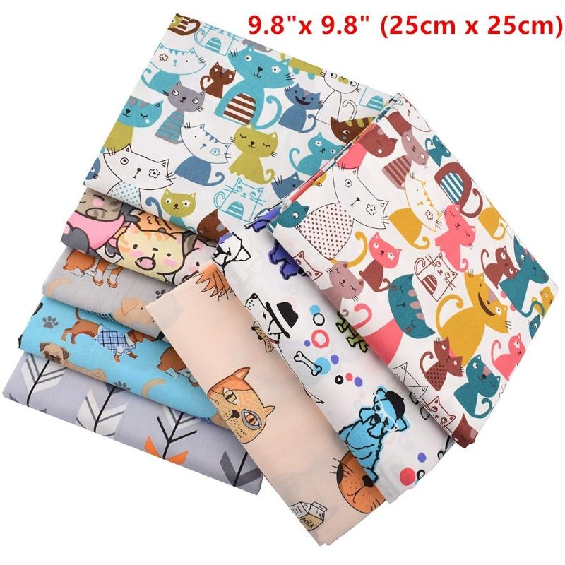 Cotton Twill Printed Fabric Hand Quilting Cat Dog Dept Cotton Squares