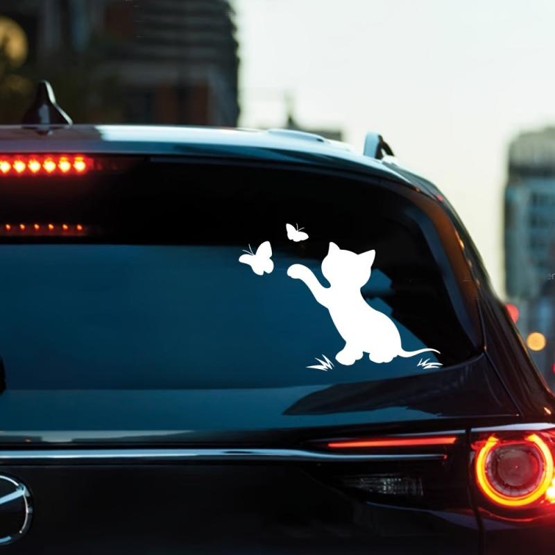 Scratched Cat Butterfly Reflective Car Sticker