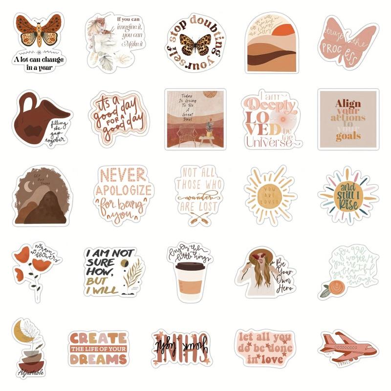 50pcs Boho Inspirational Stickers | Motivational Quote Stickers Vinyl Waterproof