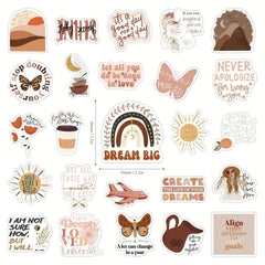 50pcs Boho Inspirational Stickers | Motivational Quote Stickers Vinyl Waterproof