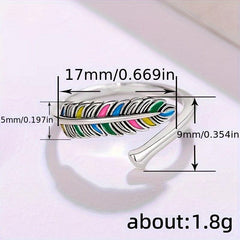 Feather Leaf Open Ring Adjustable Ring