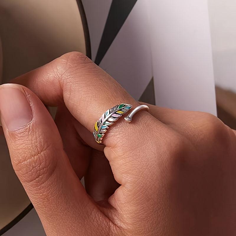 Feather Leaf Open Ring Adjustable Ring