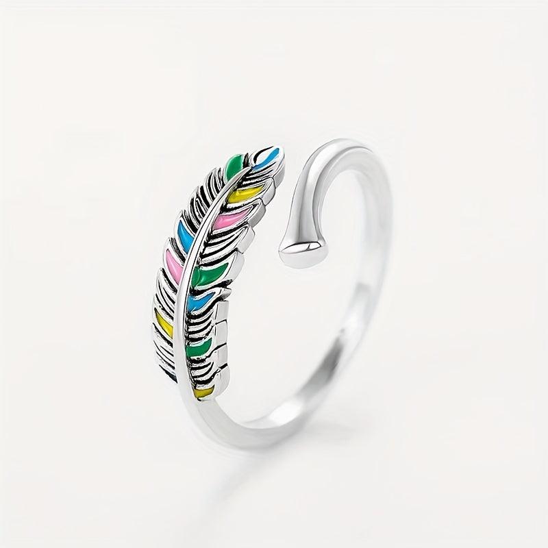 Feather Leaf Open Ring Adjustable Ring
