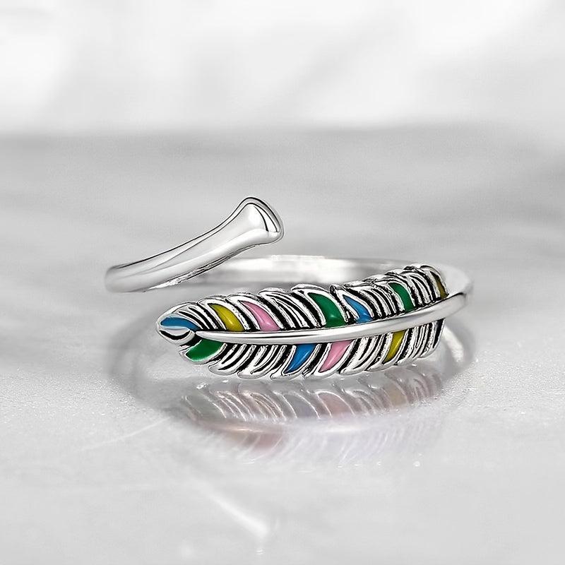 Feather Leaf Open Ring Adjustable Ring