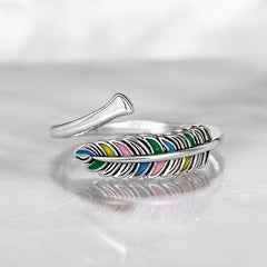 Feather Leaf Open Ring Adjustable Ring