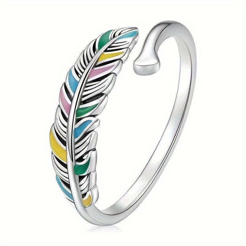 Feather Leaf Open Ring Adjustable Ring