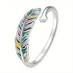 Feather Leaf Open Ring Adjustable Ring