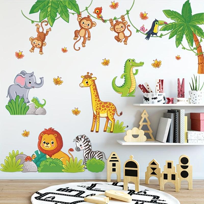 2pcs Cartoon Zoo Monkey Elephant Lion Giraffe Wall Stickers