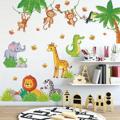 2pcs Cartoon Zoo Monkey Elephant Lion Giraffe Wall Stickers
