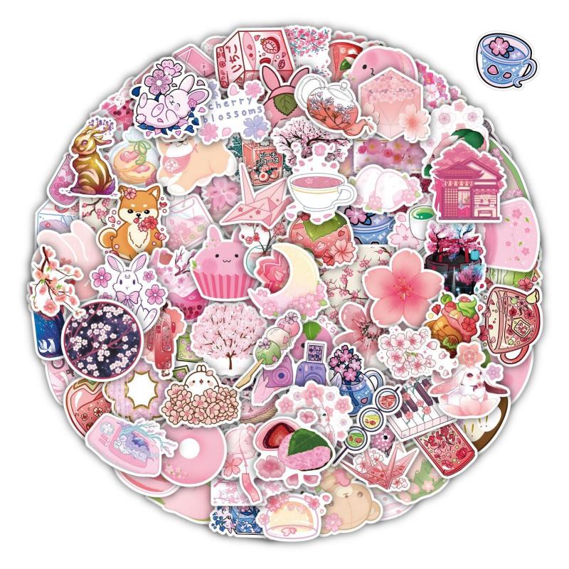 100pcs Sakura Blossom Stickers DIY Waterproof for Car Trunk Water Glass