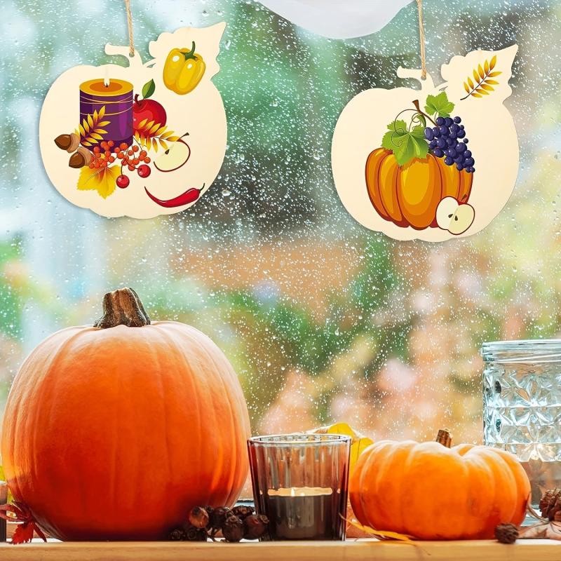 5pcs Large Wooden Pumpkin Disc Ornaments for Crafts Hanging Fall Decorations