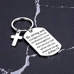 Christian Inspirational Keychain Be Strong & Courageous Religious Jewelry