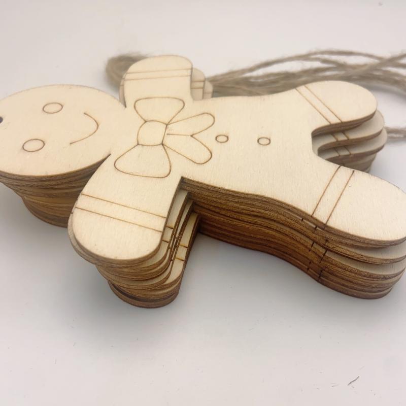10pcs Gingerbread Men Wood Chip Blanks for DIY Hand-painted Crafts
