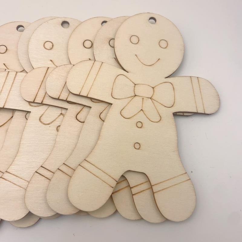 10pcs Gingerbread Men Wood Chip Blanks for DIY Hand-painted Crafts