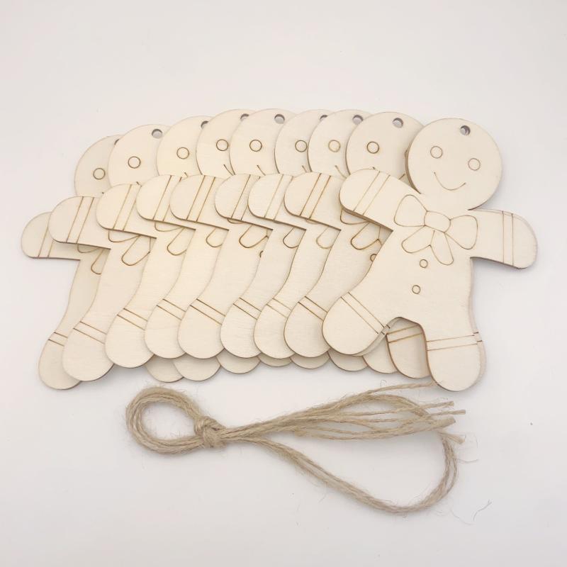 10pcs Gingerbread Men Wood Chip Blanks for DIY Hand-painted Crafts