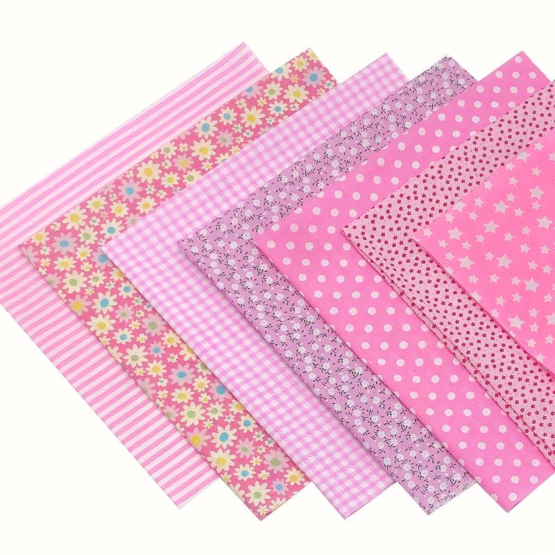 7pcs Pink Cotton Fabric Floral Patchwork Square Bundles For Sewing DIY Crafts