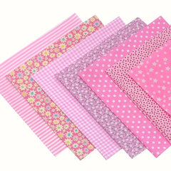 7pcs Pink Cotton Fabric Floral Patchwork Square Bundles For Sewing DIY Crafts