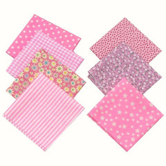 7pcs Pink Cotton Fabric Floral Patchwork Square Bundles For Sewing DIY Crafts