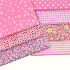 7pcs Pink Cotton Fabric Floral Patchwork Square Bundles For Sewing DIY Crafts