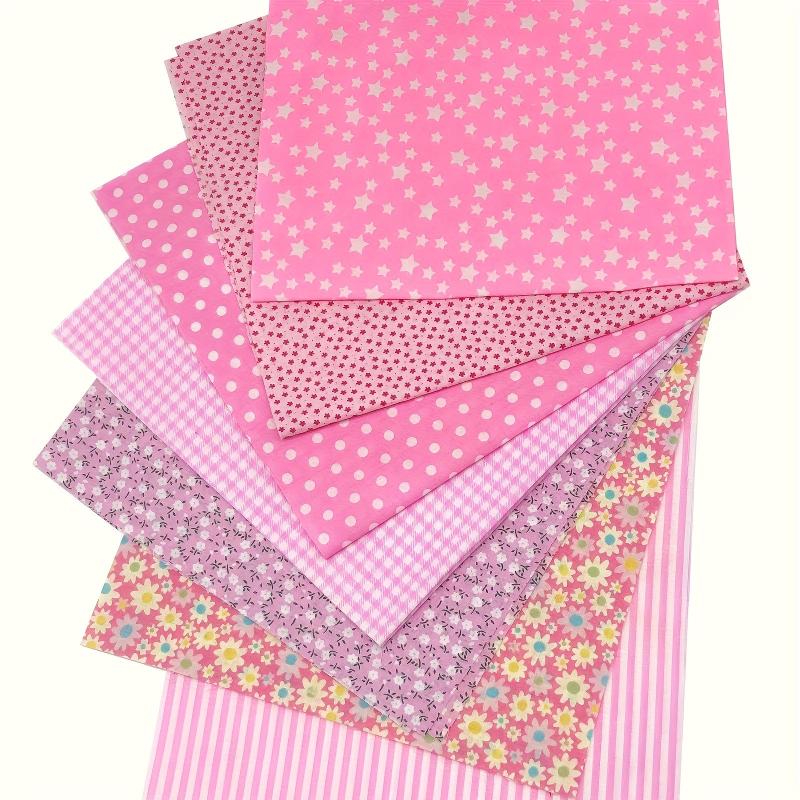 7pcs Pink Cotton Fabric Floral Patchwork Square Bundles For Sewing DIY Crafts