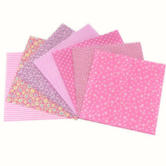 7pcs Pink Cotton Fabric Floral Patchwork Square Bundles For Sewing DIY Crafts