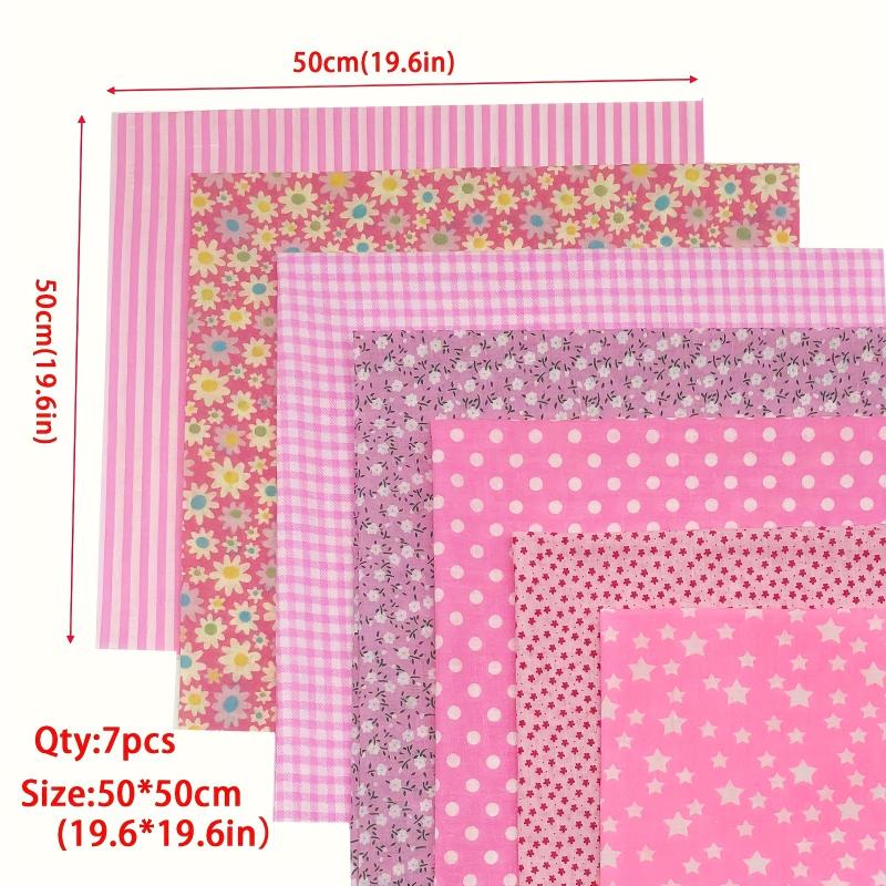 7pcs Pink Cotton Fabric Floral Patchwork Square Bundles For Sewing DIY Crafts