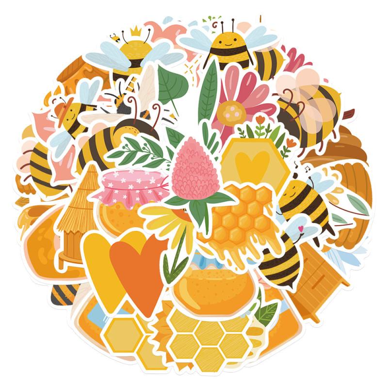 50pcs Cartoon Bee Honey Stickers DIY Room Decoration Phone Computer