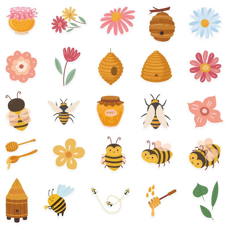 50pcs Cartoon Bee Honey Stickers DIY Room Decoration Phone Computer