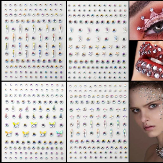 4pcs Self Adhesive Face Gems Rhinestones Rainbow Glitters