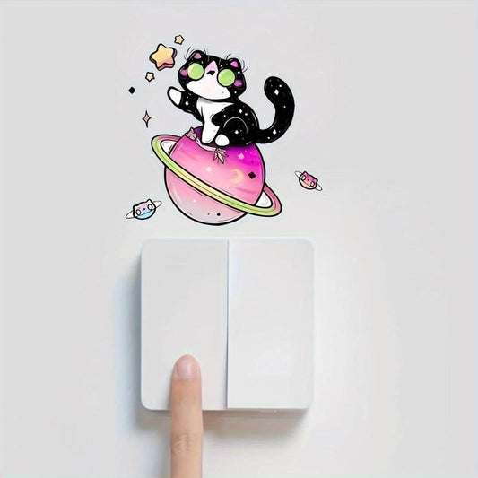 Cartoon Animal Cats On The Planet Switch Sticker