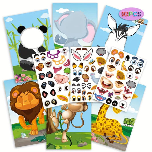 Funny Animal Dinosaur Elephant Panda Face Changing Stickers Book