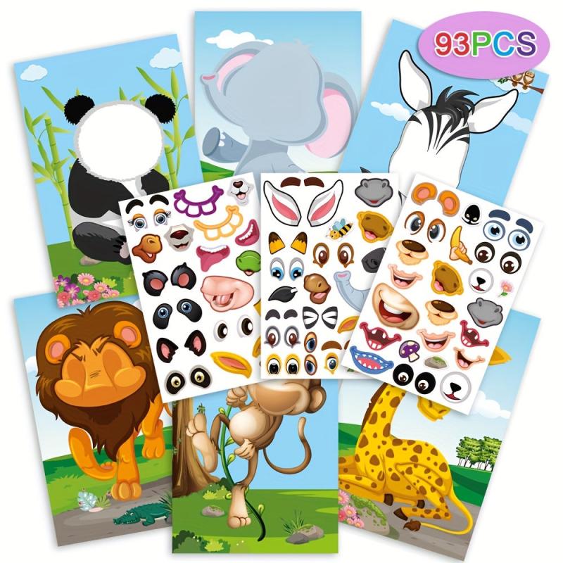 Funny Animal Dinosaur Elephant Panda Face Changing Stickers Book