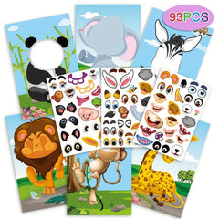 Funny Animal Dinosaur Elephant Panda Face Changing Stickers Book