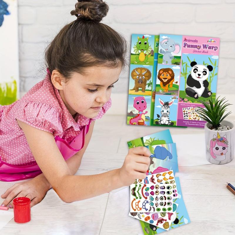 Funny Animal Dinosaur Elephant Panda Face Changing Stickers Book