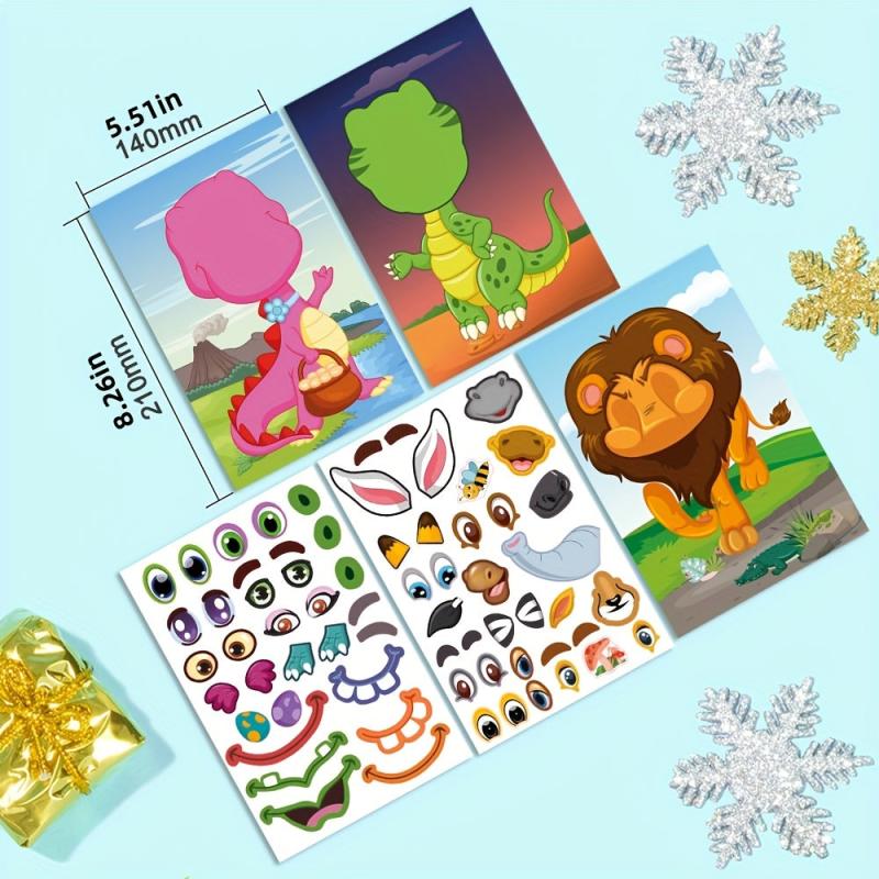 Funny Animal Dinosaur Elephant Panda Face Changing Stickers Book