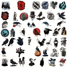 50pcs Stylish Crow Graffiti Stickers for Skateboard Helmet Motorcycle Waterproof