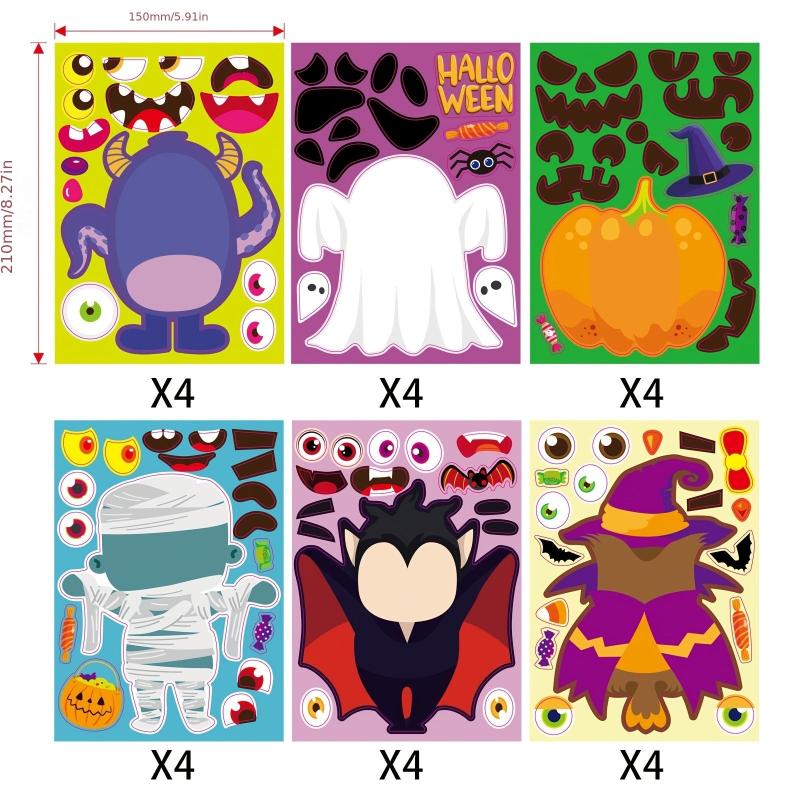24pcs Halloween Character Puzzle Stickers Kids Party Gift Stickers