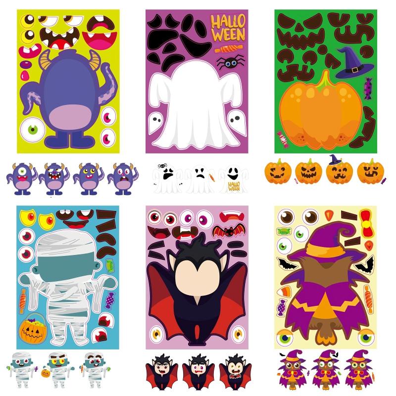 24pcs Halloween Character Puzzle Stickers Kids Party Gift Stickers