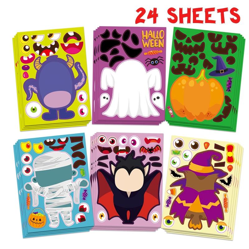 24pcs Halloween Character Puzzle Stickers Kids Party Gift Stickers