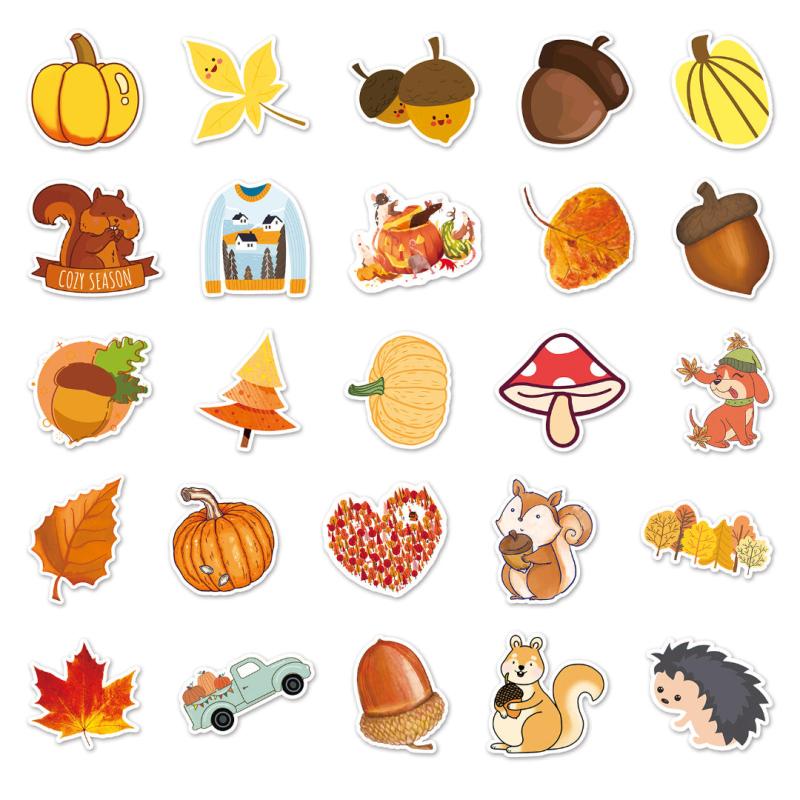 50pcs Golden Autumn Waterproof Stickers for Motorcycle Laptop Helmet