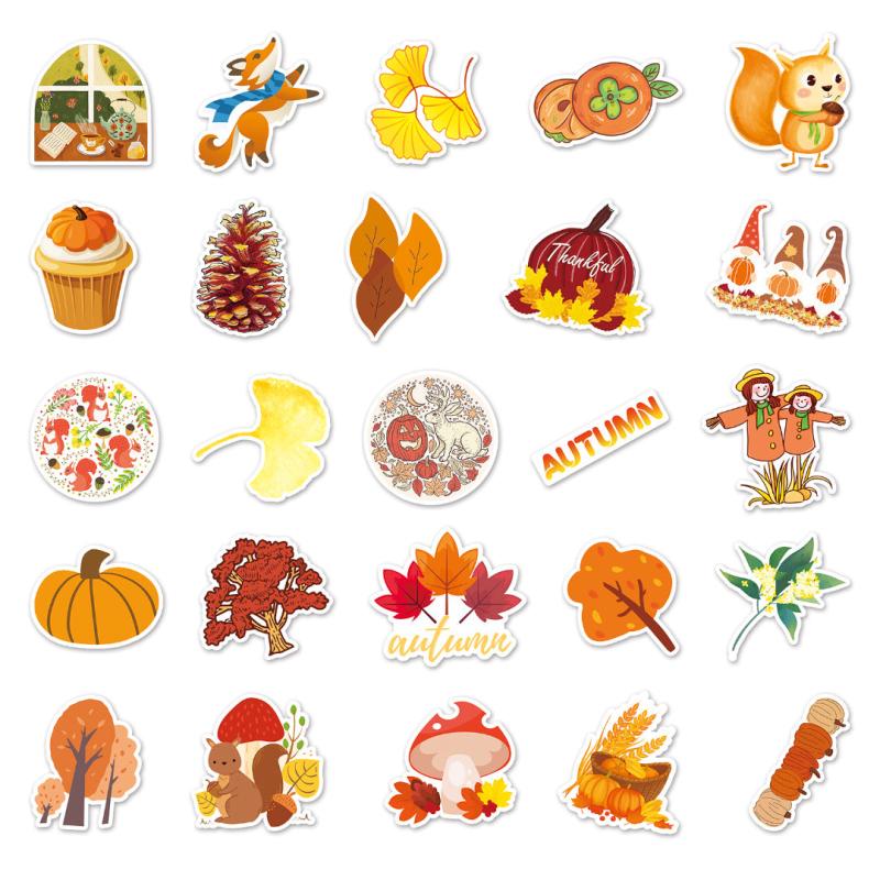 50pcs Golden Autumn Waterproof Stickers for Motorcycle Laptop Helmet