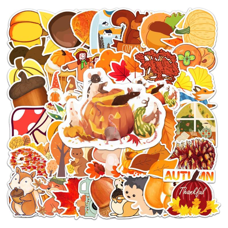 50pcs Golden Autumn Waterproof Stickers for Motorcycle Laptop Helmet