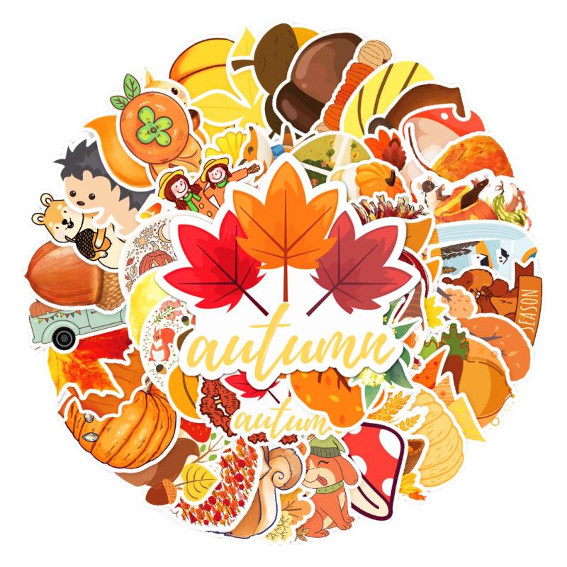 50pcs Golden Autumn Waterproof Stickers for Motorcycle Laptop Helmet