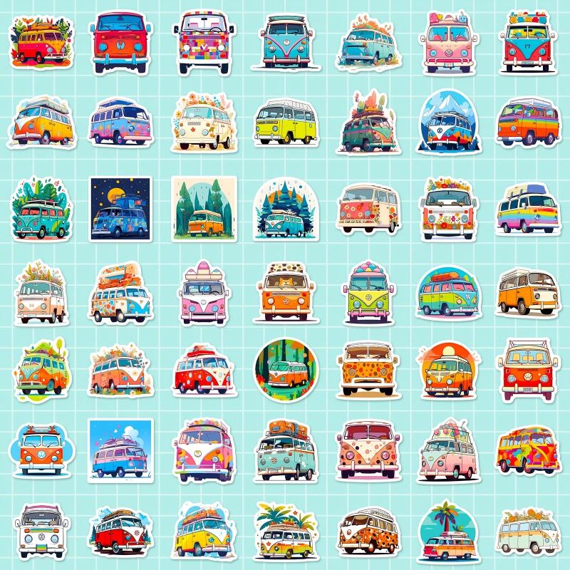 50pcs Cartoon Flower Car Bus Stickers for Kids Education